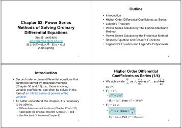 Power Series Methods of Solving Ordinary ... - 國立台灣科技大學