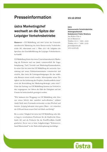 Pressemitteilung der üstra Hannover - Lvb