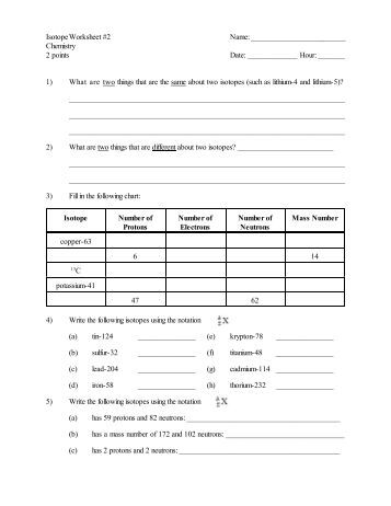 Isotope and Ions Practice Worksheet Name