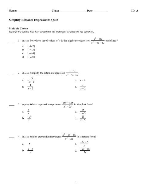 Examview - Simplify Rational Expressions Quiz.tst