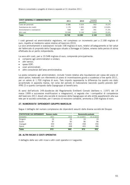 Bilancio Consolidato del Gruppo Marcolin al 31 dicembre 2011