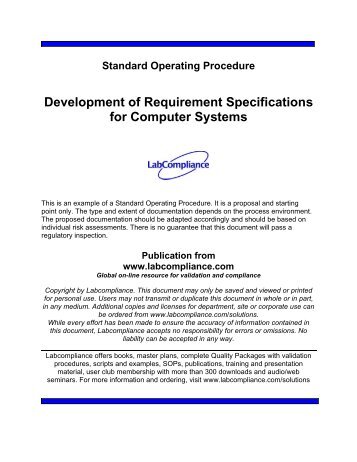 Development of Requirement Specifications for ... - LabCompliance