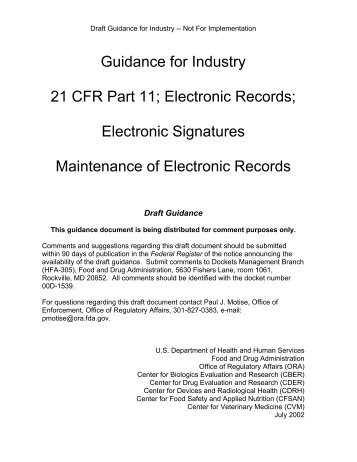 Guidance for Industry 21 CFR Part 11; Electronic Records