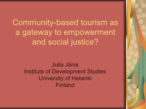 Community-based Tourism as a Gateway to Social Justice and ...