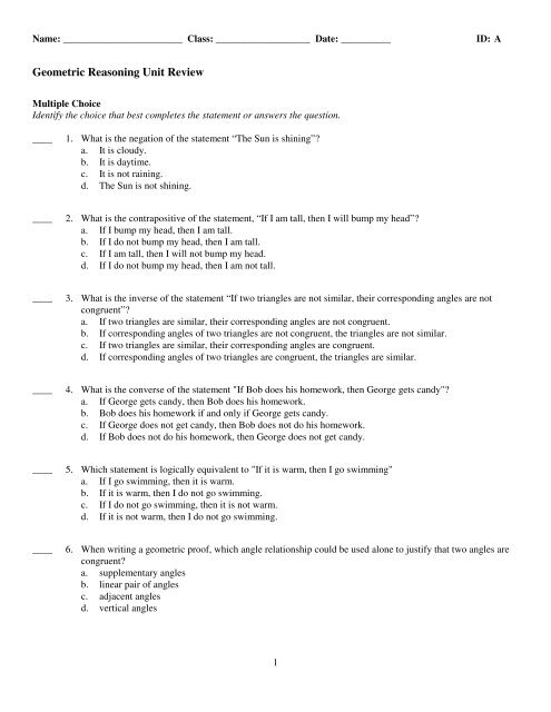 Converse inverse contrapositive worksheet with answers