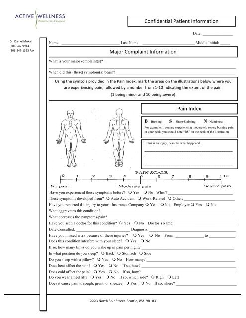 New Patient Questionnaire - Seattle Chiropractic