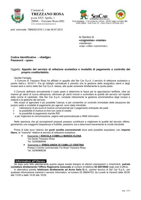 Lettera Utenza TREZZANO ROSA 2012-13.pdf - Comune di ...