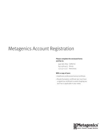 Metagenics Account Registration - Metadocs Login