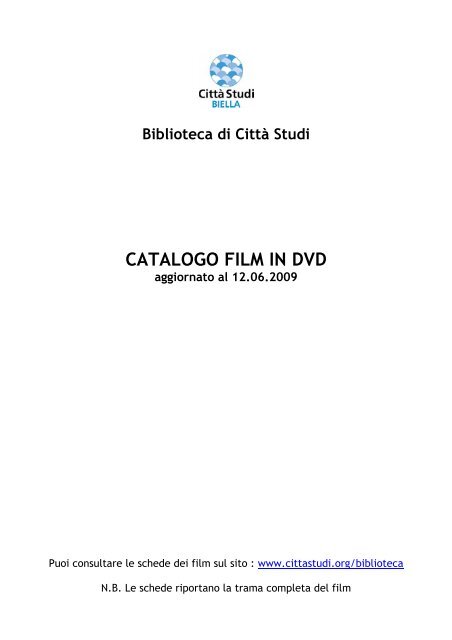 CATALOGO FILM IN DVD - CittÃ Studi
