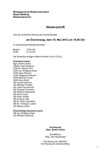 Niederschrift - Biedermannsdorf