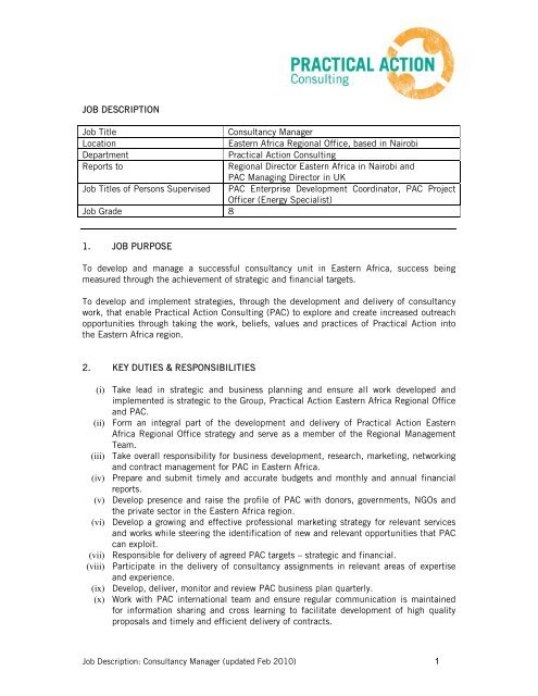 1 job description job title consultancy practical action business development specialist job description