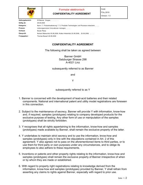 Formular elektronisch CONFIDENTIALITY AGREEMENT The ...