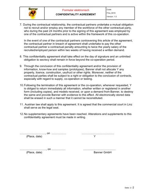 Formular elektronisch CONFIDENTIALITY AGREEMENT The ...