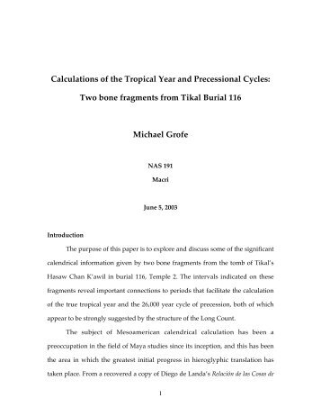 Calculations of the Tropical Year and Precessional Cycles - Maya ...