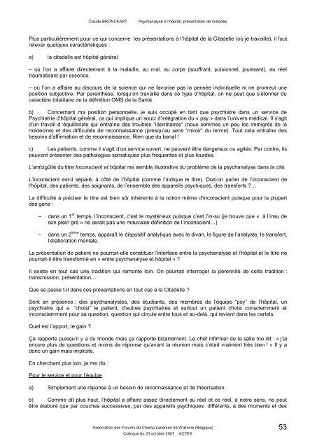 Actes - Forums du Champ Lacanien