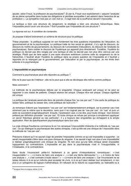 Actes - Forums du Champ Lacanien