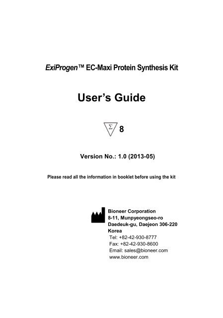 Exiprogena Ec Maxi Protein Synthesis Kit User Guide E I I