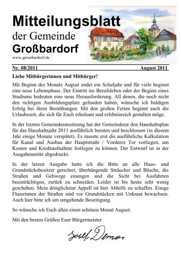 Aus dem Gemeinderat - Grossbardorf