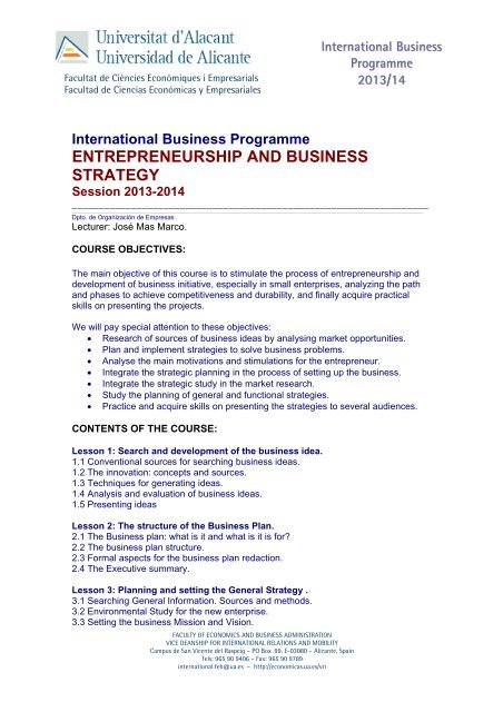 entrepreneurship and business strategy - Facultad de Ciencias ...