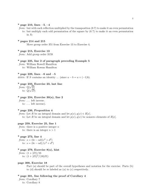 ERRATA Abstract Algebra, Second Edition by D. Dummit and R ...