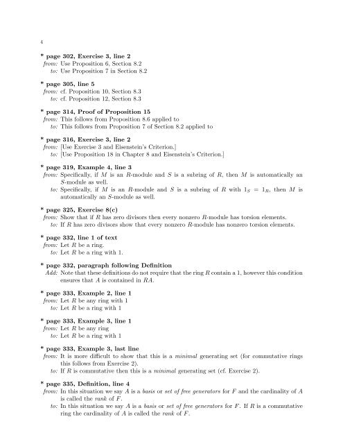 ERRATA Abstract Algebra, Second Edition by D. Dummit and R ...