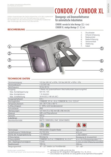 CONDOR Bedienungsanleitung PDF | 1.8 MB - BEA Industrial