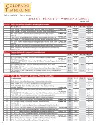 2012 NET Price List- Wholesale Goods - Colorado Timberline