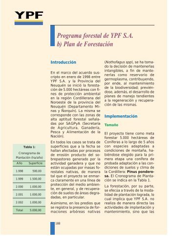 Programa forestal de YPF S.A. b) Plan de ForestaciÃ³n.