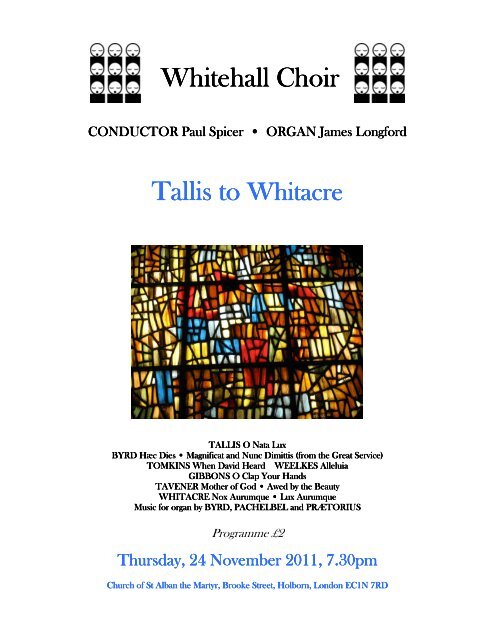 programme - Whitehall Choir