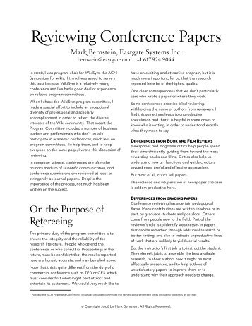 Reviewing Conference Papers - Mark Bernstein