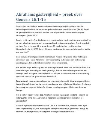 Abrahams gastvrijheid â preek over Genesis 18,1-15 - Hans-Jan ...