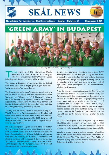 Newsletter for members of Skål International - Dublin