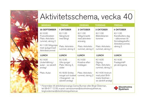 Aktivitetsschema, vecka 37 - Stockholms sjukhem