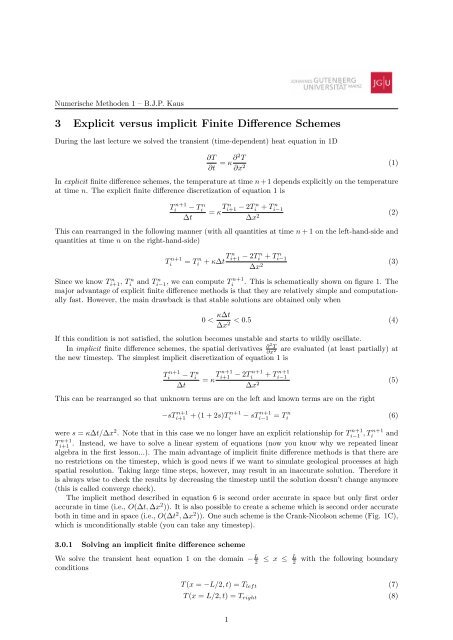 Explicit vs. implicit finite differences.