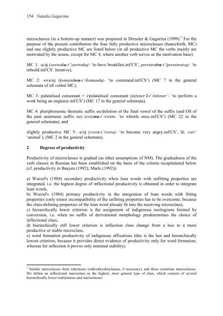 Productivity of the verbal inflectional classes