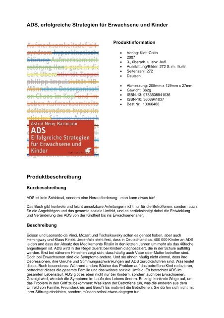 ADS, erfolgreiche Strategien fÃ¼r Erwachsene und ... - ADHS in Krefeld