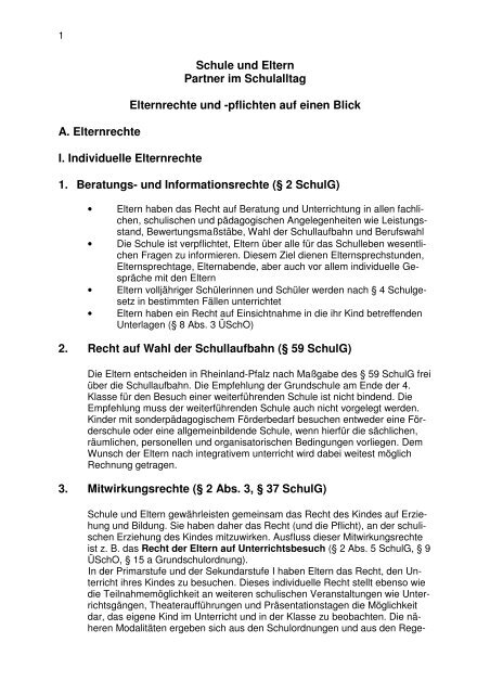 Schule und Eltern Elternrechte auf einen Blickpdf