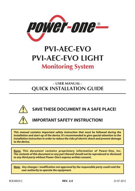 PVI-AEC-EVO PVI-AEC-EVO LIGHT Monitoring System - Power-One