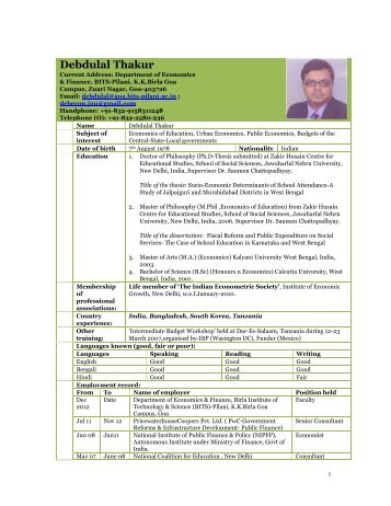 Curriculum Vitae - BITS Pilani