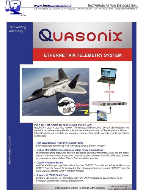 ETHERNET VIA TELEMETRY SYSTEM - Instrumentation Devices