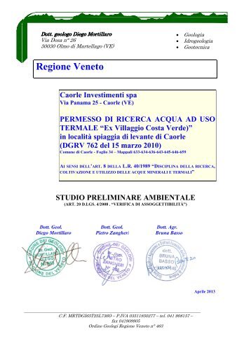 Studio Preliminare Ambientale Caorle Investimenti - Assessorato ...