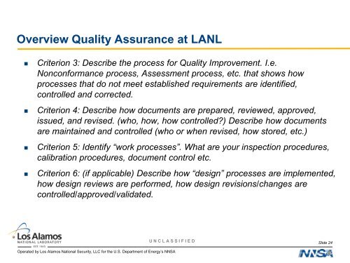 Overview Quality Assurance at LANL - Acquisition Services ...