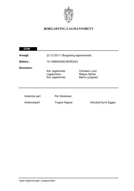 Danielsen mot Kapital - Borgarting lagmannsrett 2011-12-23