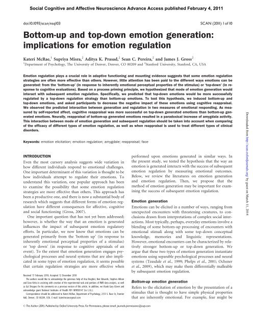 Bottom-up and top-down emotion generation - Social Cognitive ...