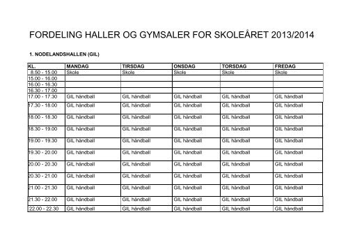 fordeling haller og gymsaler for skoleÃ¥ret 2012/2013 - Songdalen ...