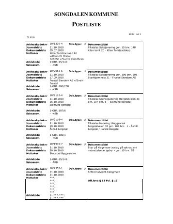 songdalen kommune postliste