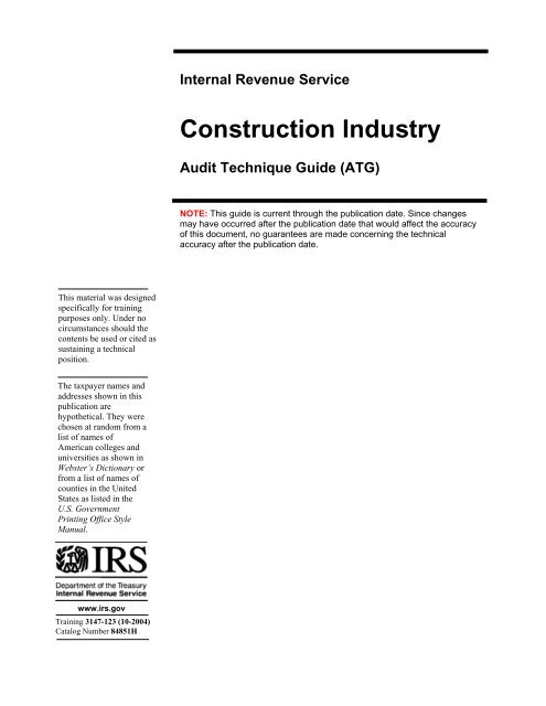 Construction Industry - Audit Technique Guide - Uncle Fed's Tax ...