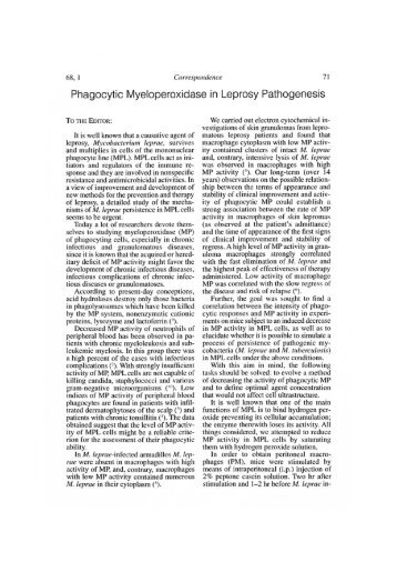 Phagocytic Myeloperoxidase in Leprosy Pathogenesis