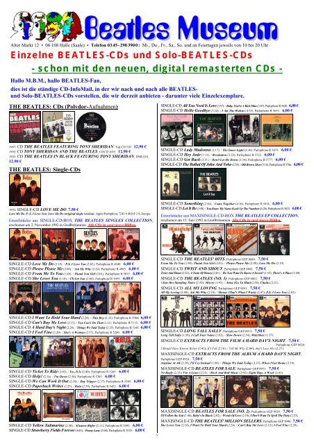 Einzelne Beatles Cds Und Solo Beatles Cds Mz Satz Gmbh
