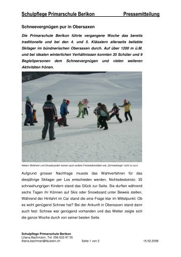 Skilager Pressetext - Primarschule Berikon